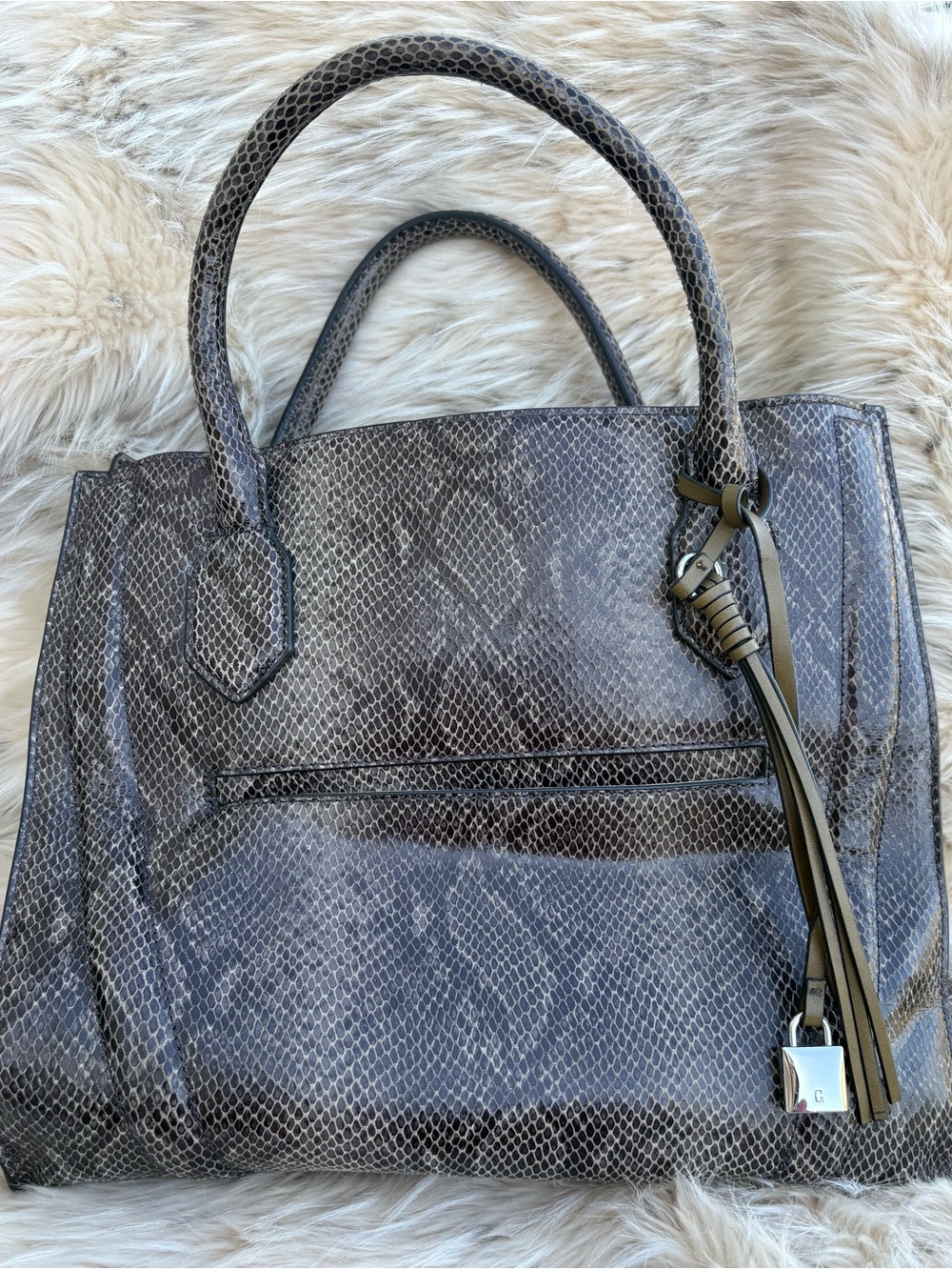 G.I.L.I. Gray Snake-Print Tote with Tassel Charm